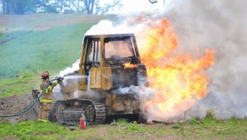 bulldozer on fire