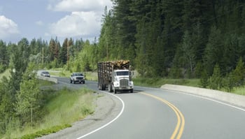 Logging truck driving on highway