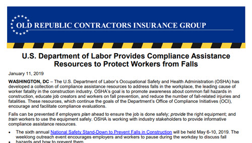 OSHA Provides Resources to Protect Workers from Falls OSHA Provides Resources to Protect Workers from Falls
