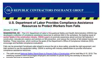 OSHA Provides Resources to Protect Workers from Falls orcig-2-27-19-osha-falls